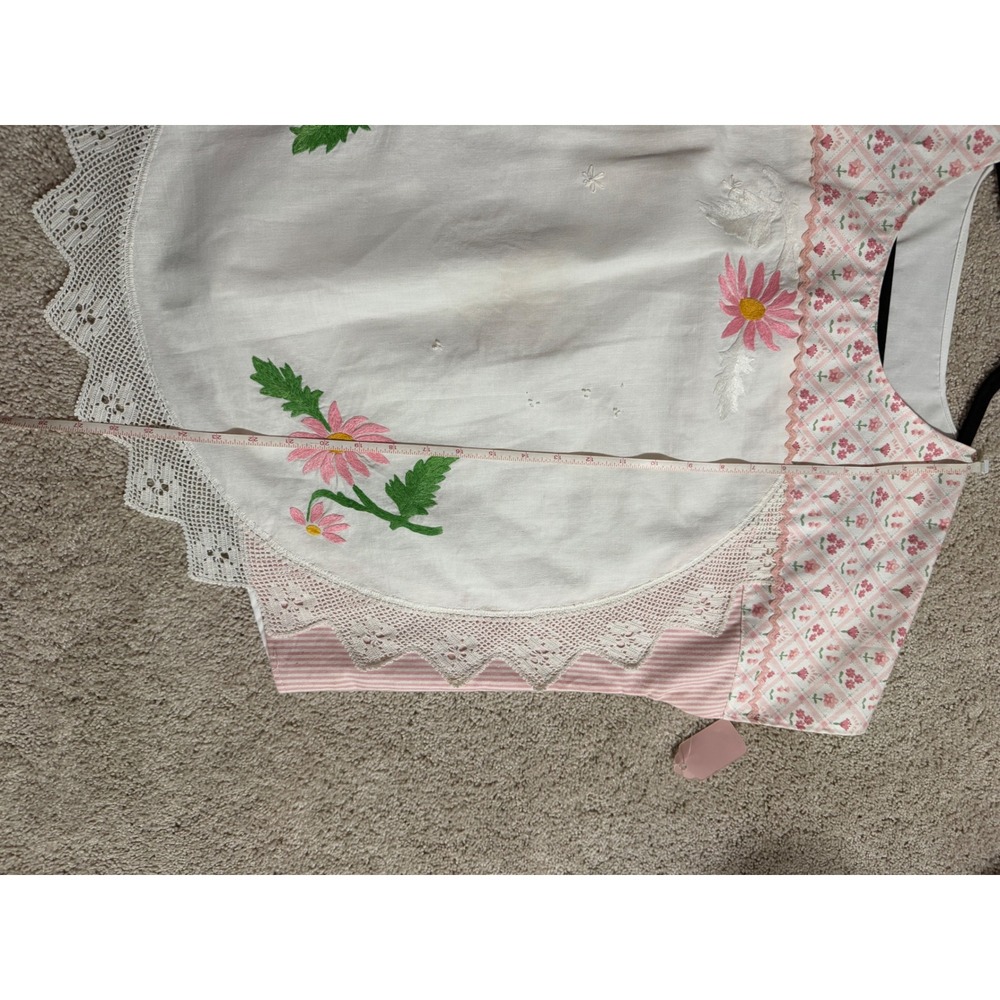 Handmade Vintage‎ Embroidered Floral Boho Pink White Striped Lace Top Blouse - Picture 6 of 6